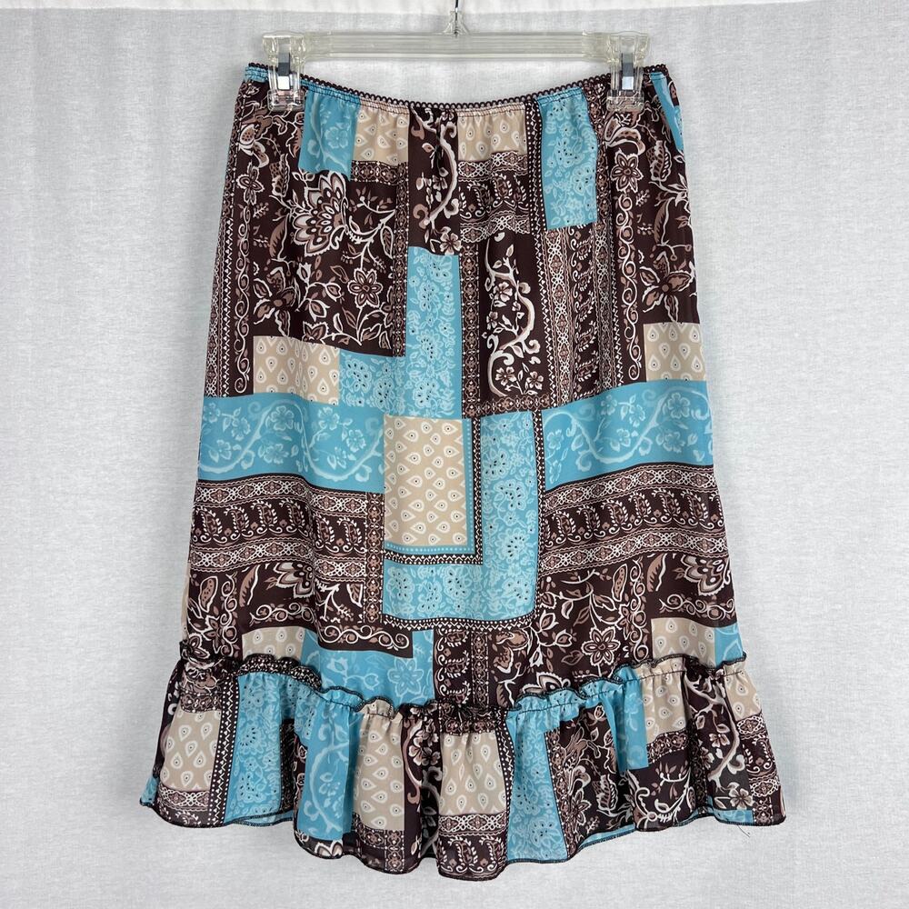 ⭐️ VTG Y2K NO Boundaries Skirt Patchwork Brown Floral Slip Fairy Boho Cottage